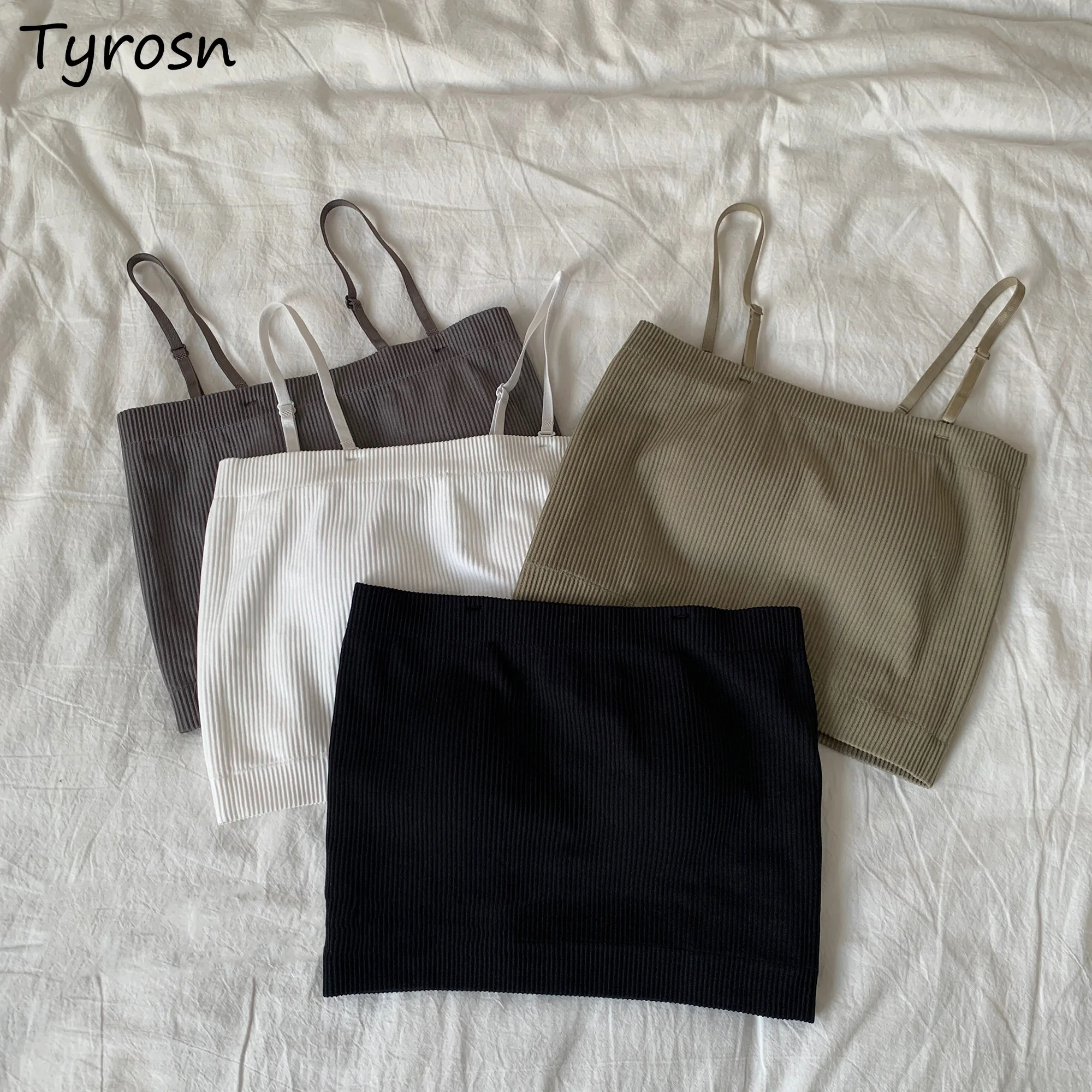 

Cropped Camis Spaghetti Strap All-match Solid Sexy Summer Chest Pad Camisoles Fashion Korean Style Hot Girls Stylish Casual New