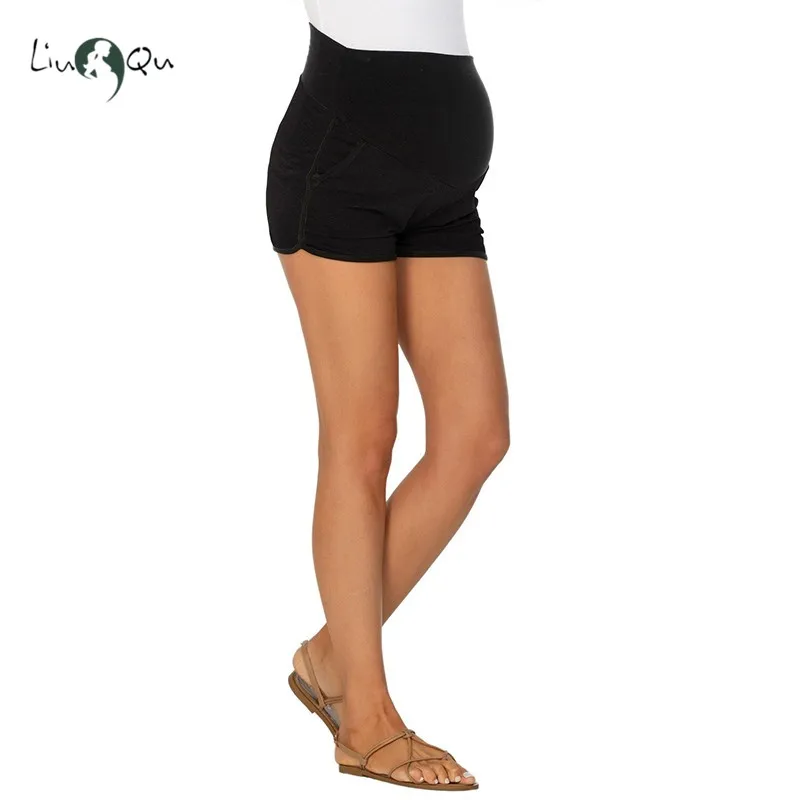 Летние шорты для беременных эластичные с высокой талией фитнеса карманами Брюки