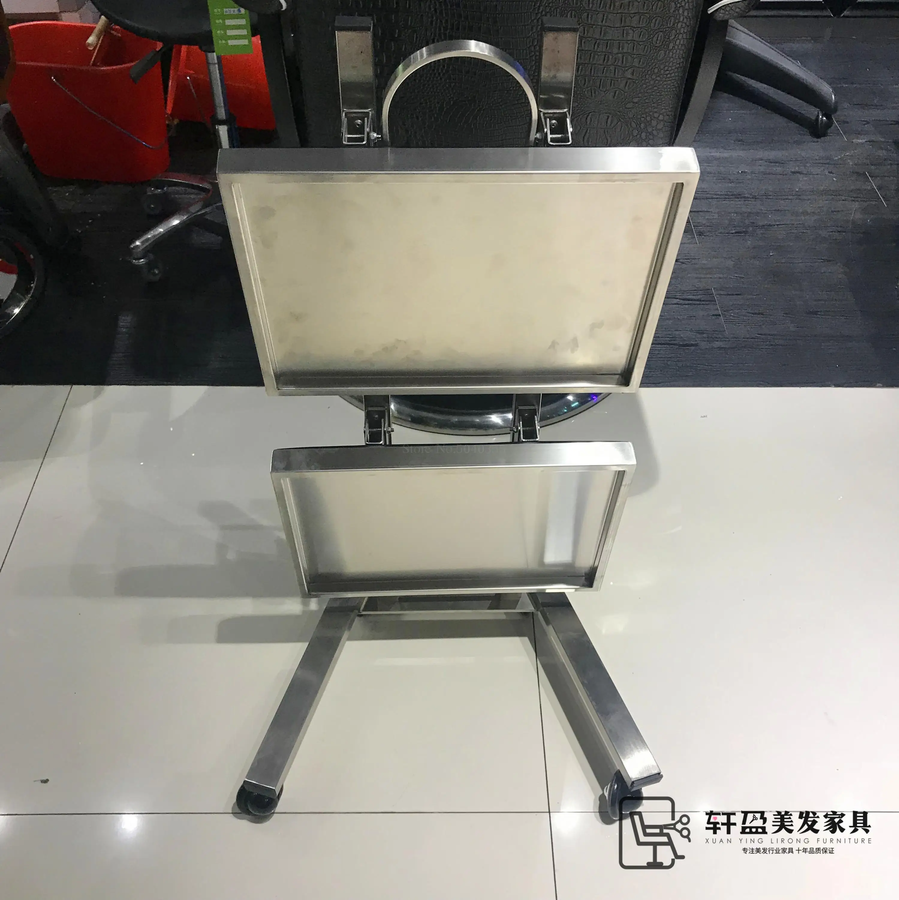 Нержавеющая сталь Парикмахерская тележка для инструментов складные две