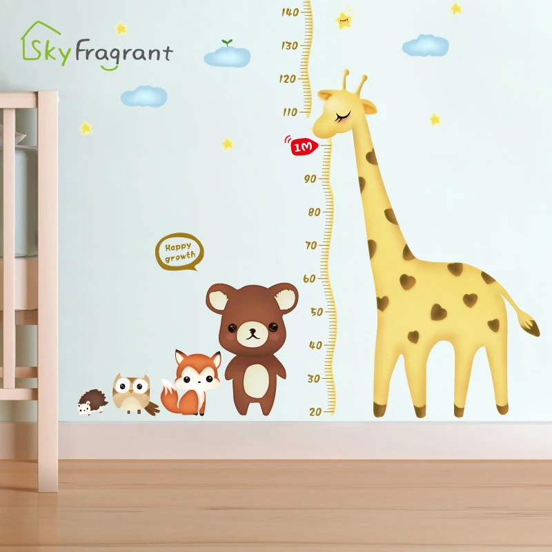 Cartoon Animal Giraffe Height Measure Wall Stickers For Kids Rooms Child Bedroom Decoration Home Decor Art PVC Sticker | Дом и сад