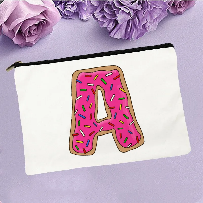 

Women Donut Letter A Printed Make up bag Fashion Women Cosmetics Organizer Bag for Travel Colorful Storage Bag for Lady Bag