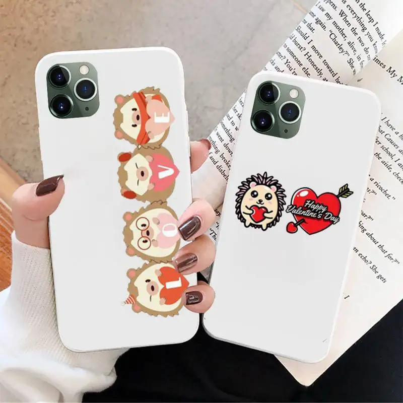 

Kawaii Hedgehog Heart Phone Case For Iphone 6 6s 7 8 Plus XR X XS XSmax 11 12 Pro Mini Max Candy White Silicone Cover