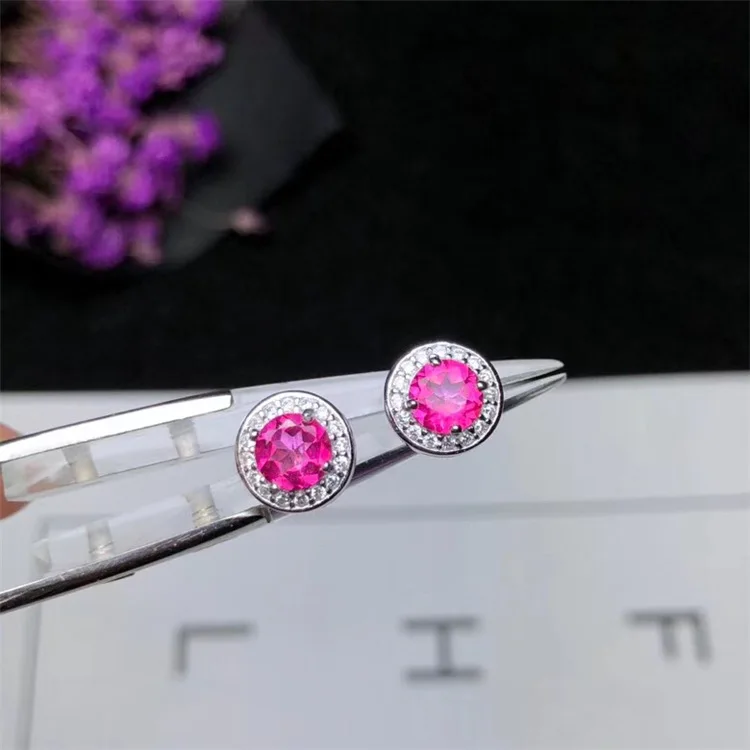 Wanglong 925 пробы серебро натуральный розовый Popaz серьги круглые 5 мм для женщин Цвет ювелирные изделия