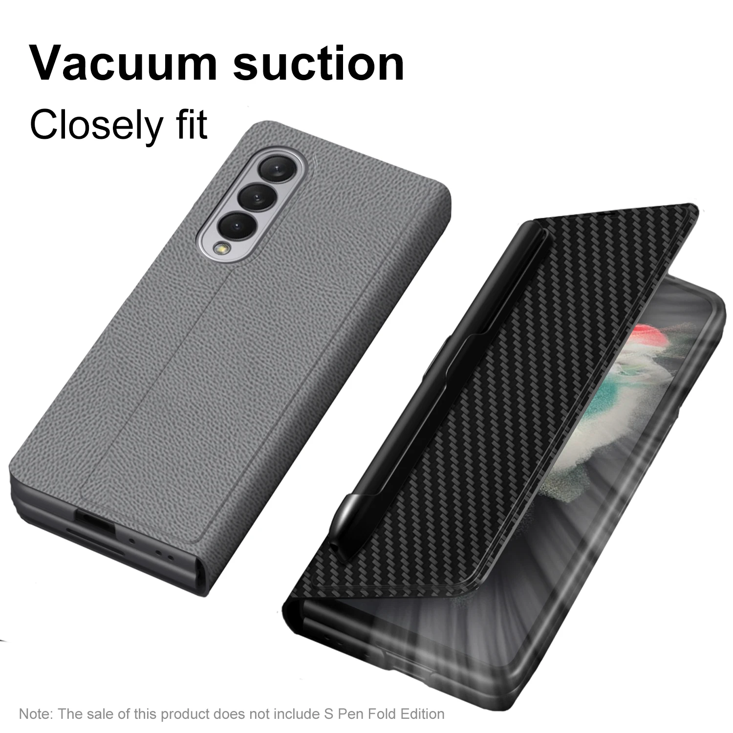 with pen holder phone case for samsung galaxy z fold 3 carbon fiber leather s pen slot protection cover z fold 3 5g flip case free global shipping