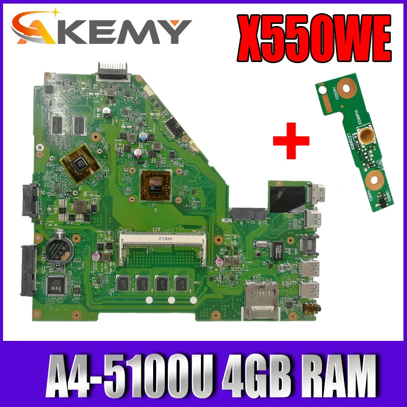 

AKEMY X550WE Laptop motherboard For Asus X550W X550WE X550W D552W X552WE original mainboard A4-5100U 4Gb RAM