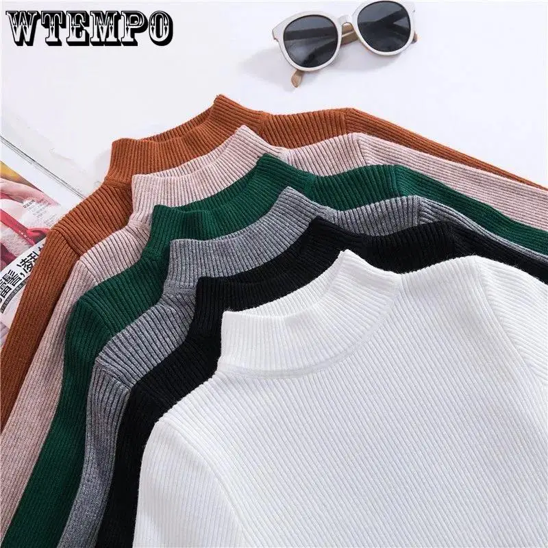 

New-coming Autumn Winter Tops Turtleneck Pullovers Sweaters Primer Shirt Long Sleeve Short Korean Slim-fit Tight Sweater
