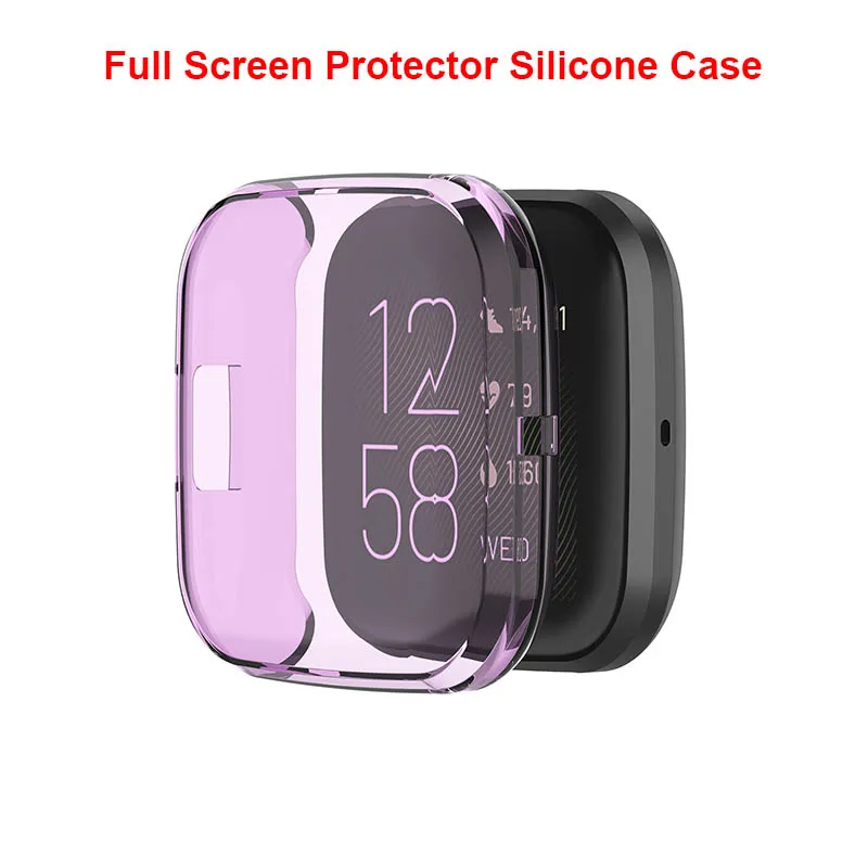 Full Purple 100 шт./лот прозрачный силикон чехол для Fitbit Versa 2 Смарт часы защитный чехол Сменные аксессуары ремешок для часов 6 цветов - Цвет: Full Purple