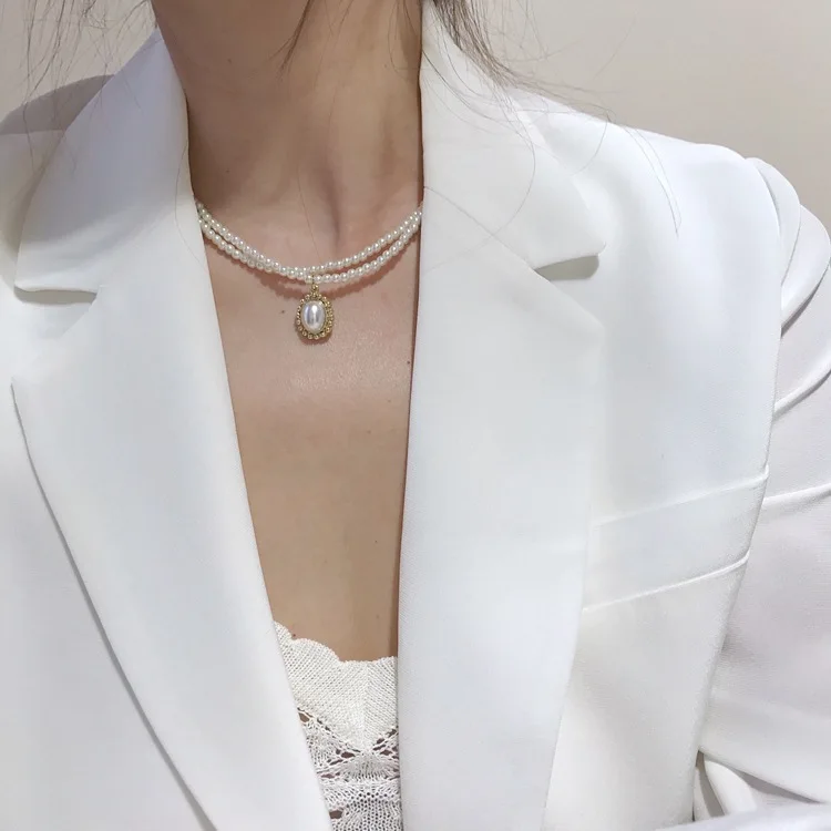 

New double pearl drop necklace Female Necklace Jewelry for Mom's birthday collares de acero inoxidable para mujer