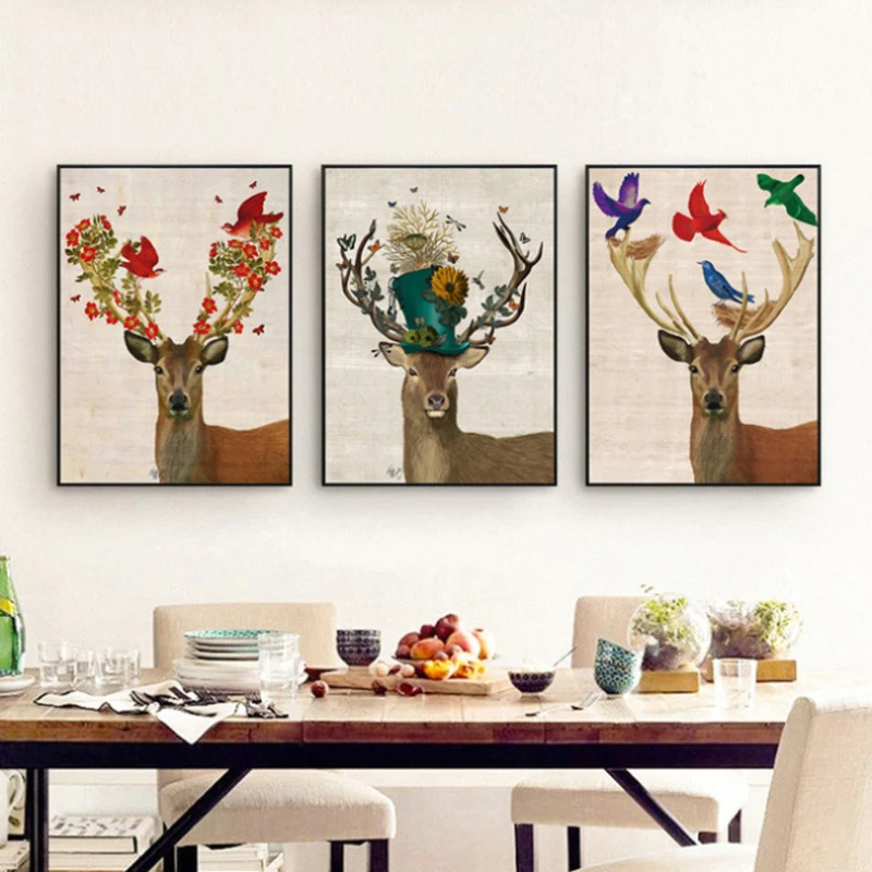 Nordic Стиль животных богатый плакат с лосем Гостиная украшения дома простой диван