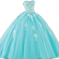 amazing aqua blue turquoise quinceanera dresses puffy ball gown crystals lace appliques tulle prom party gowns sweep 16 dresses