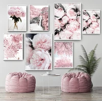peony cherry blossom carnation flower mountain nordic posters and prints wall art canvas painting wall pictures for home decor