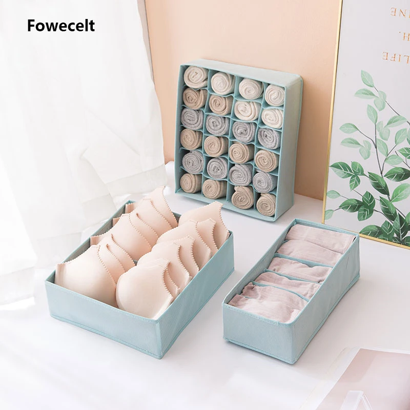 Fowecelt 3 шт./компл. нетканые коробки для хранения нижнего белья, органайзер для одежды, ящик-органайзер для складных носков, шорт, бюстгальтеров - изображение