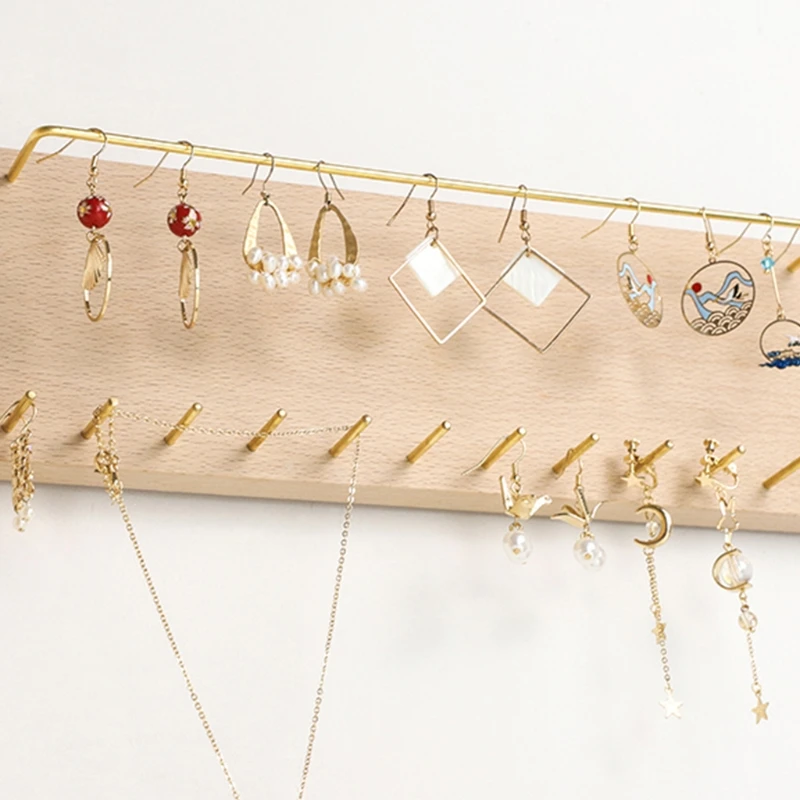 

Wall Mounted Jewelry Organizer Display Wood Rack Hanger Earring Bracelet Necklace Hanging Holder C7AE