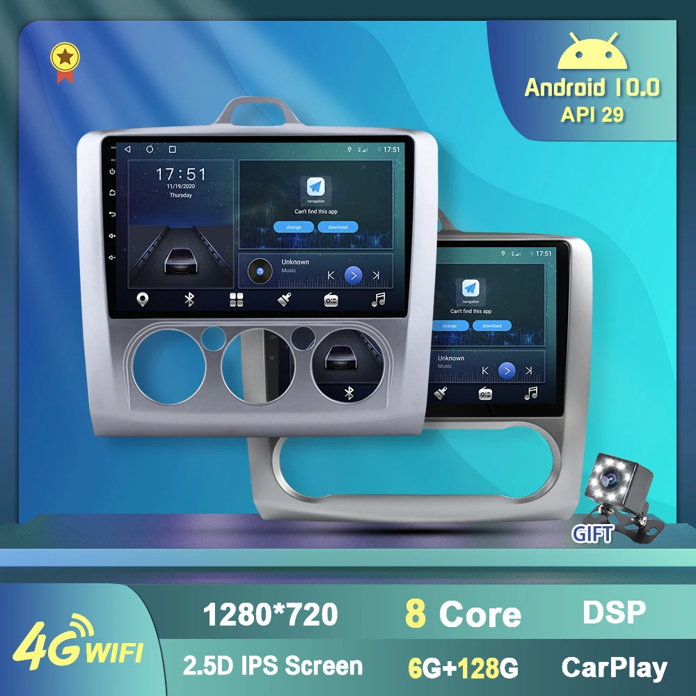 Автомагнитола 2DIN Carplay для Ford Focus 2 3 Mk2 Mk3 мультимедийный плеер с GPS навигацией Android 10