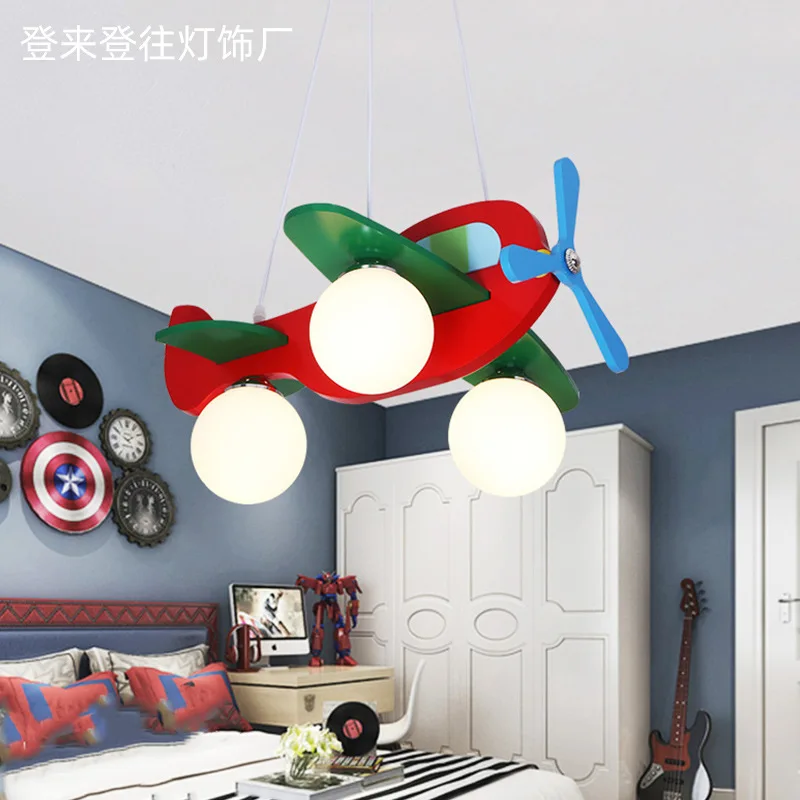 

European-style personality cute airplane cartoon boy girl children's room modern wooden glass airplane Pendant Lights LX102703