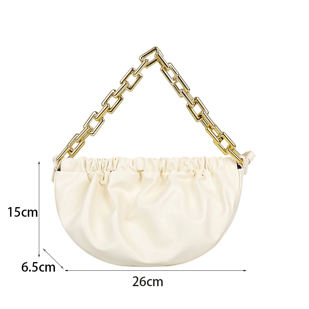 

Vintage Women Pure Color Shoulder Crossbody Bags PU Leather Pleated Messenger Bag Casual All-match Thick Chain Handbag Purse