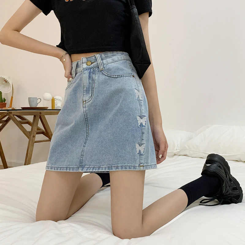 

Women Plus Size Denim Half Length High Waist A-line Skirt Girls Summer 2022 New Slim Hot Girl Hip Jeans Wrap Skirt