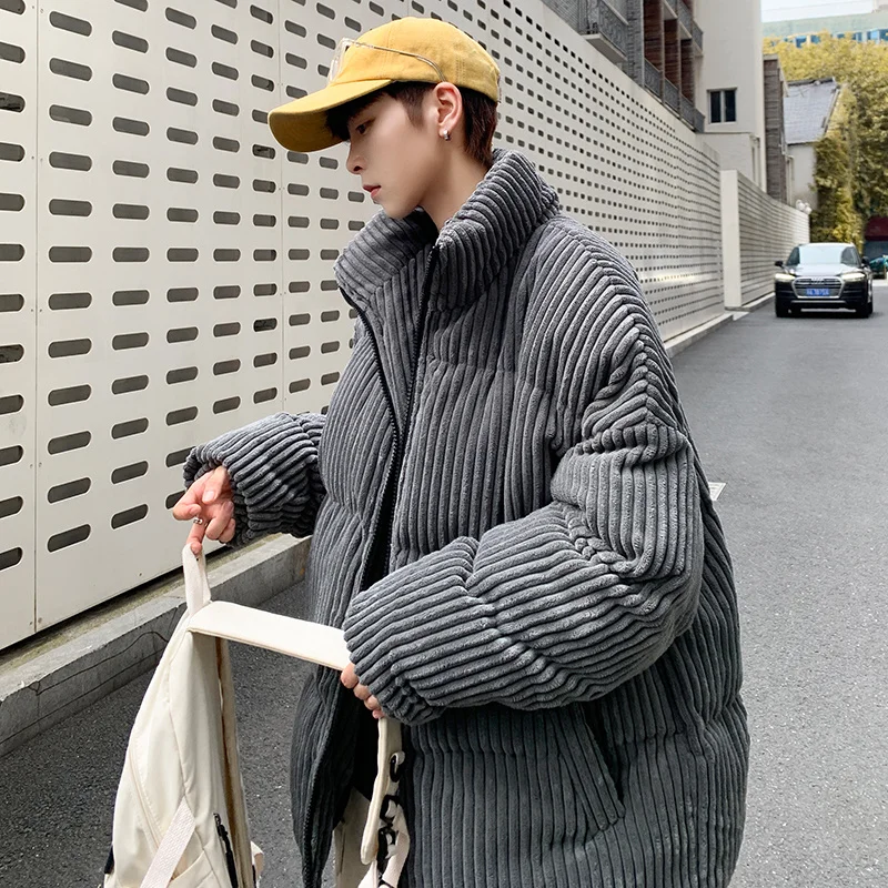 Winter Thickened Corduroy Jacket Men Warmth Fashion Retro Stand-collar Jacket Men Streetwear Loose Short Coat Mens Jackets M-2XL