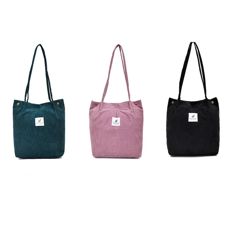 

Women Corduroy Shopping Bag Female Canvas Cloth Shoulder Bag Environmental Storage Handbag Reusable Foldable Eco Grocery Totes
