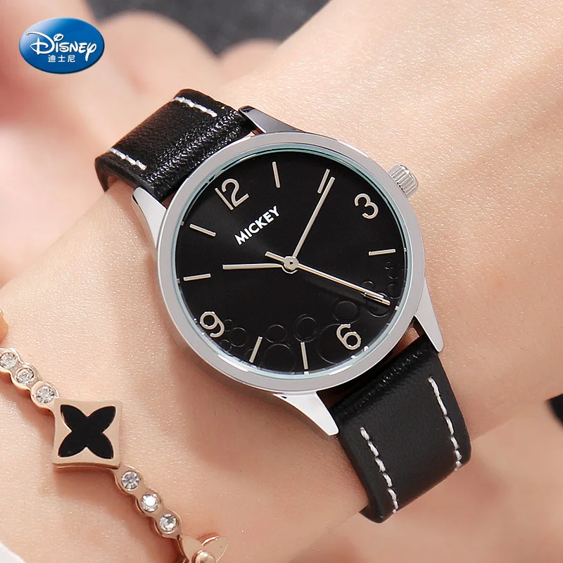 

Disney Mickey Mouse Women Quartz Watch 3Bar Waterproof Korean StyleCute Round Leather Strap Women Watches Gift Alloy Buckle