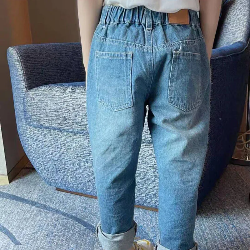 

In Stock 2021 GU Baby Girl Pants Summer Kids Solid Denim Jeans Girls Clothing Boys Pants Korean Jeans