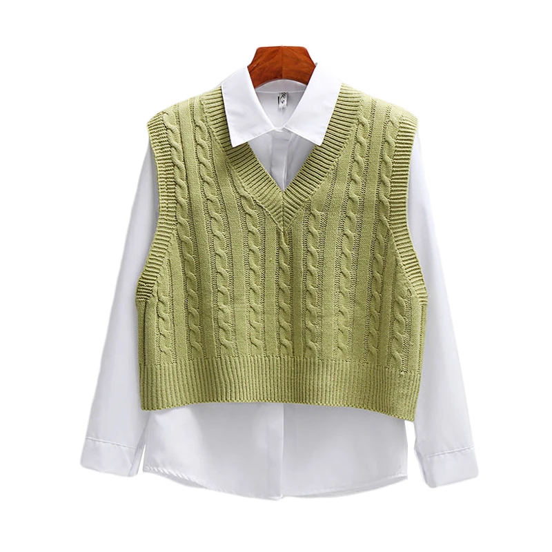 

Sleeveless V Neck Short Sweater Vest Women 2021 Spring Korean Fashion Preppy Style Fall Pullover Female Knitted Top Outerwear