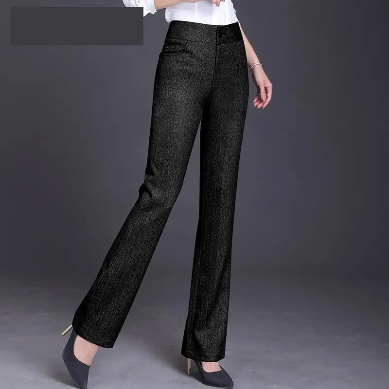 

New Fashion High Quality Casual Women Autumn Black Gray Slim Elastic Full Length Straight Bobbin Pants plus size SMLXL2XL3XL4XL