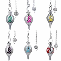 sunyik enamel ribbon cancer disease awareness cone ball pendant pendulum with chain silver color jewelry