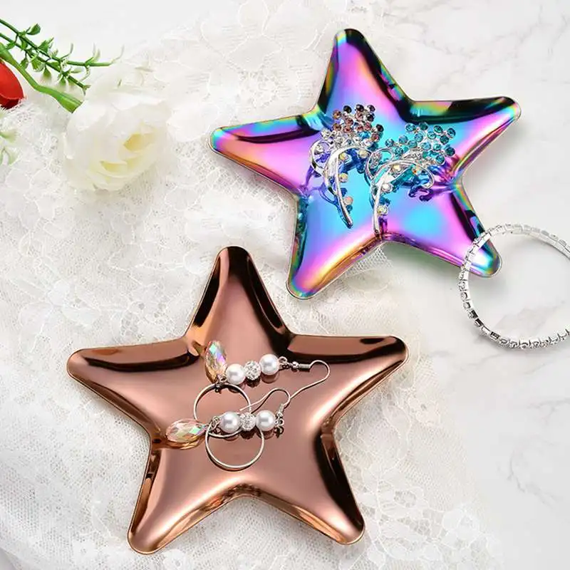 

Simple Five-pointed Star Stainless Steel Tray Jewelry Storage Tray Snack Small Jewelry Cosmetic Display Tray Home Livingroom