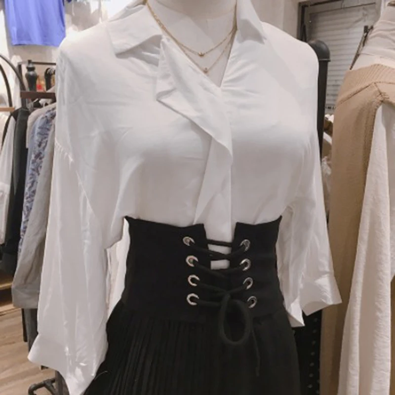 

2021 Fashion Wide Elastic Corset Waistband Women Lady Stretch Buckle Waist Belt Corset Around Cinch PU Leather Tie Bowknot