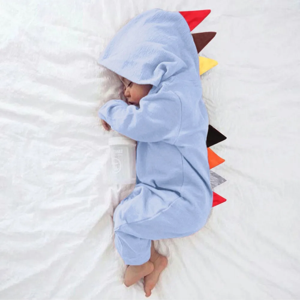 

Romper Jumpsuit For Newborn Baby Romper Baby Outfits Warm Dinosaur Zipper Hooded Winter Long Sleeve Bodysuit Clothes Y125
