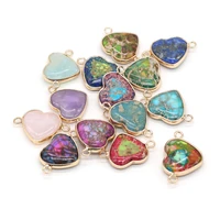 natural semi precious pendant heart shape double hole connectors for jewelry making diy bracelet necklace accessories