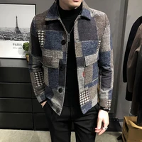2021 autumn and winter fashion new mens casual lapel hoodless jacket male slim plaid woolen coat