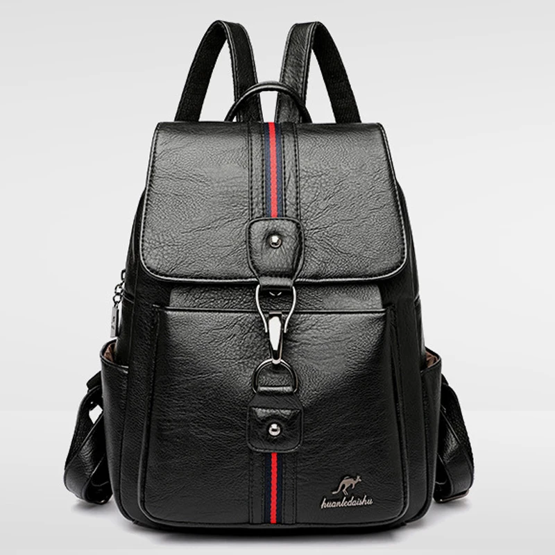 

Vintage Clamshell Women Leather Backpacks High Quality Soft Teenager Girls School Bags Large Capacity Fashion Woman Street Bags