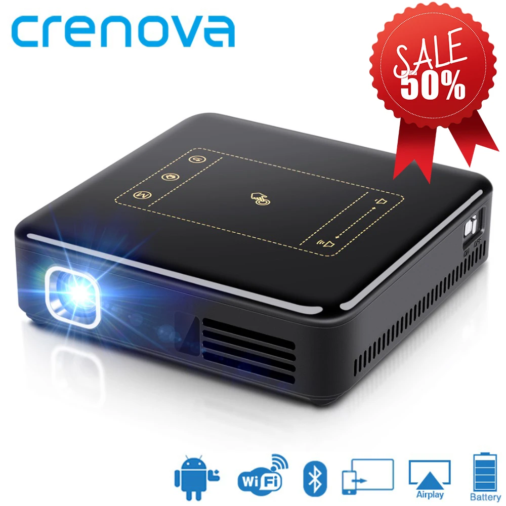 Высококачественный мини проектор CRENOVA с ОС Android 7.1.2 Wi Fi Bluetooth Система домашнего
