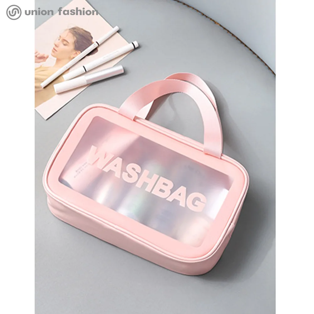 

Waterproof Custom Logo Travel Transparent Pouch Clear PVC Large Cosmetic Toiletry Bag With Handle