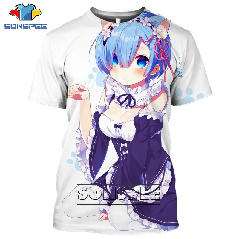 

SONSPEE 3D Print Newest T-shirt Men Women Sexy Kawaii Cat Rem Zero Maid Girl Tshirt Streetwear T Shirt Harajuku Anime Shirts