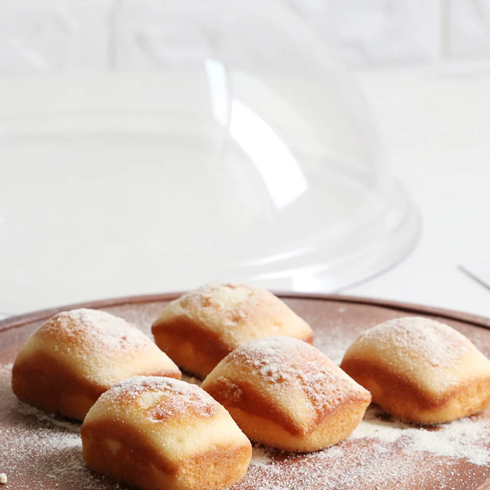 

Cake Wood Tray with Clear Acrylic Cover Round Bread Display Plate Dessert Dish for Restaurant