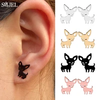 small stainless steel chihuahua dog earrings for women child fashion earings jewelry black dog paw earrings pendientes studs