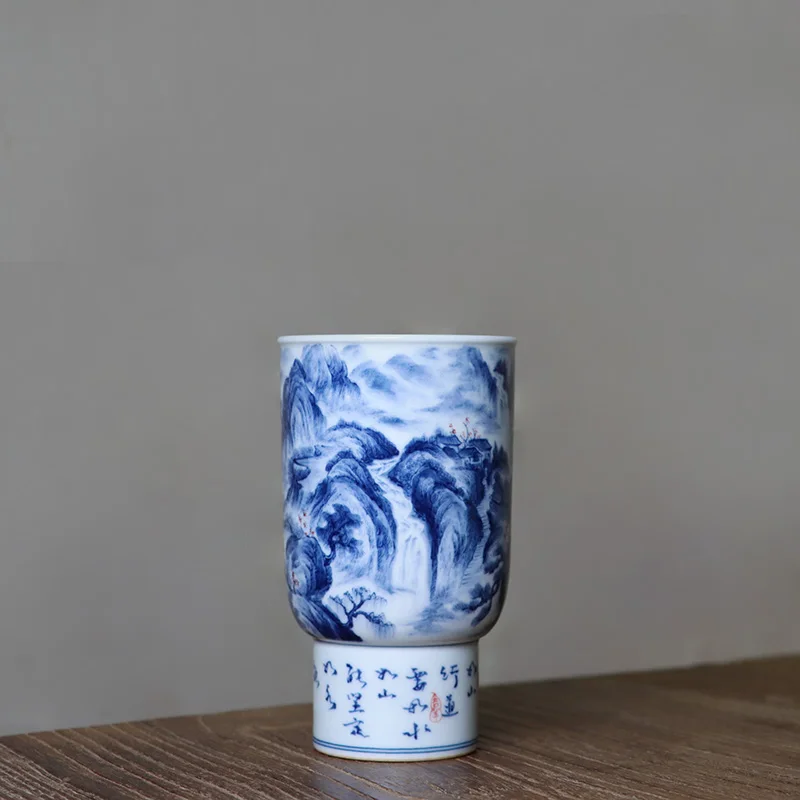 Tazas de t&eacute; de primavera con agarre de mano, paisaje oculto, JingLin-0