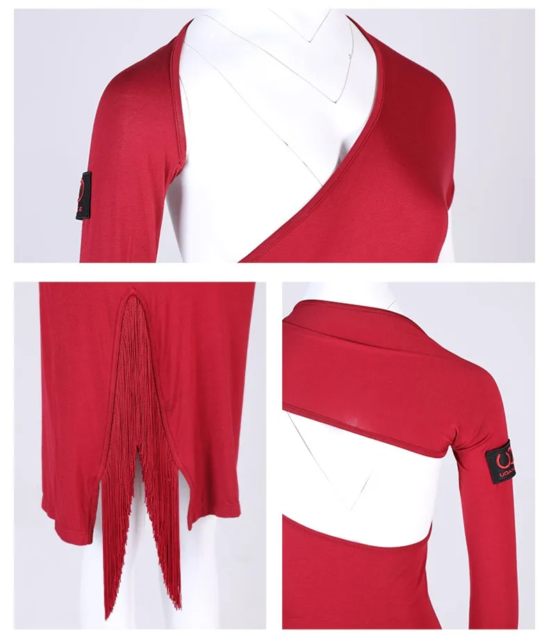 Женское длинное платье для латиноамериканских танцев красное танго черный