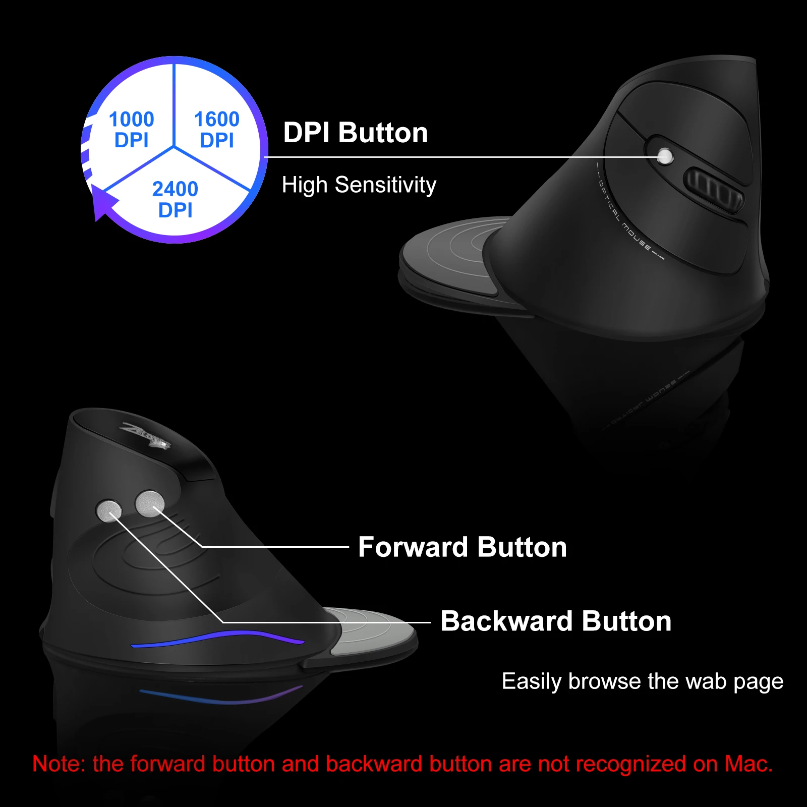 zelotes vertical mouse wireless gaming mouse ergonomic rgb optical mice battery power 2400 dpi 2 4g for pc laptop 6 buttons f 17 free global shipping