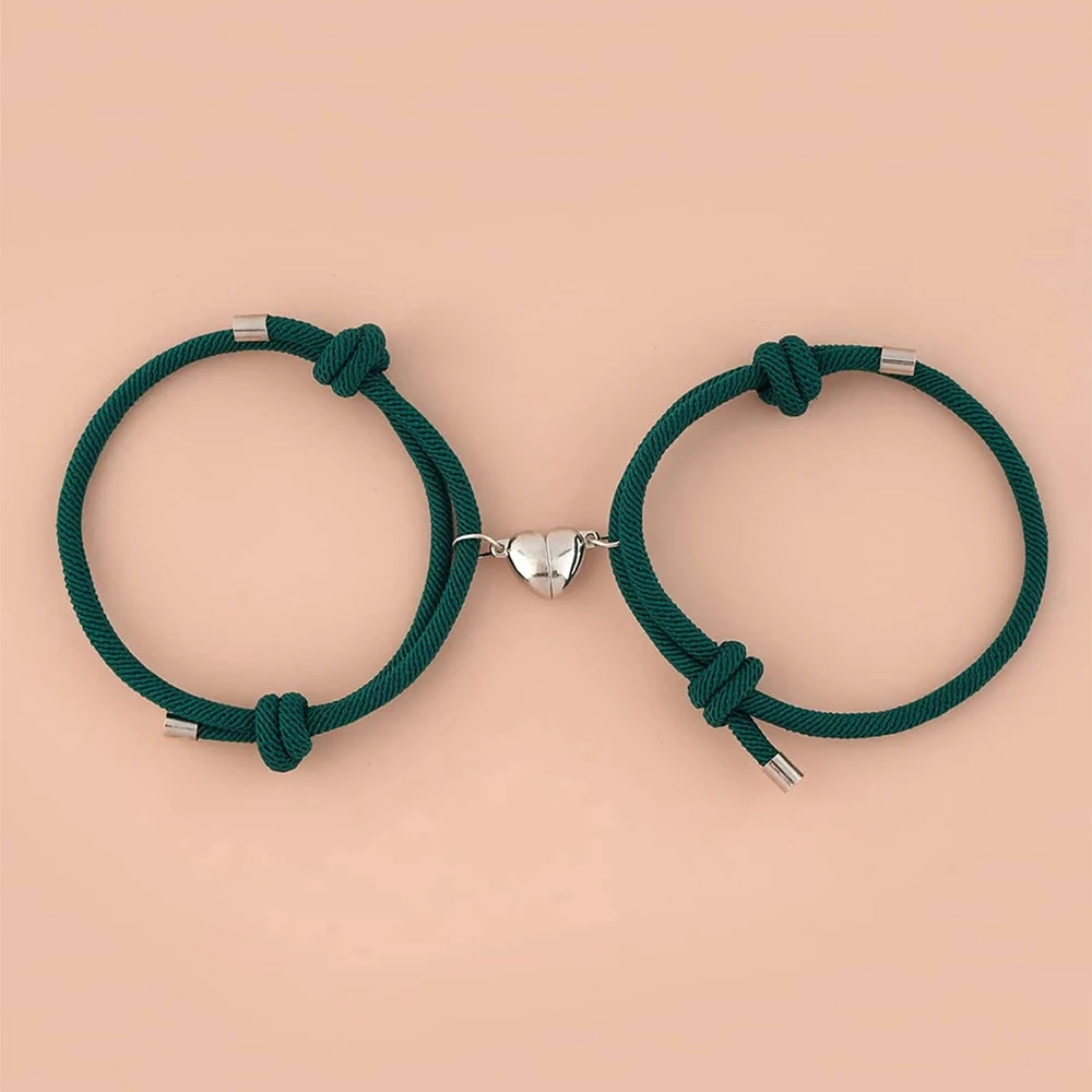 Romantic 2pcs/set Heart Magnetic Couple Bracelets Men Women Classic Black White Paired Lovers Braclet Adjustable Braslet Knot images - 6