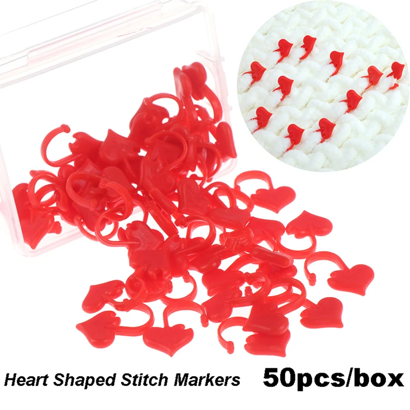 

50pcs/lot Heart Shaped Stitch Markers Plastic Knitting Crochet Locking Stitch Knitting Holder Needle Sewing Accessories