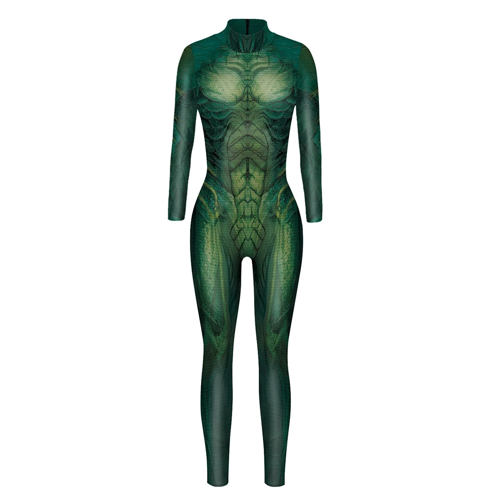 

Women Halloween Long Sleeve Digital Print Slim Jumpsuit Bodysuit Cosplay Costume 3d Print Slim Elastic Catsuits