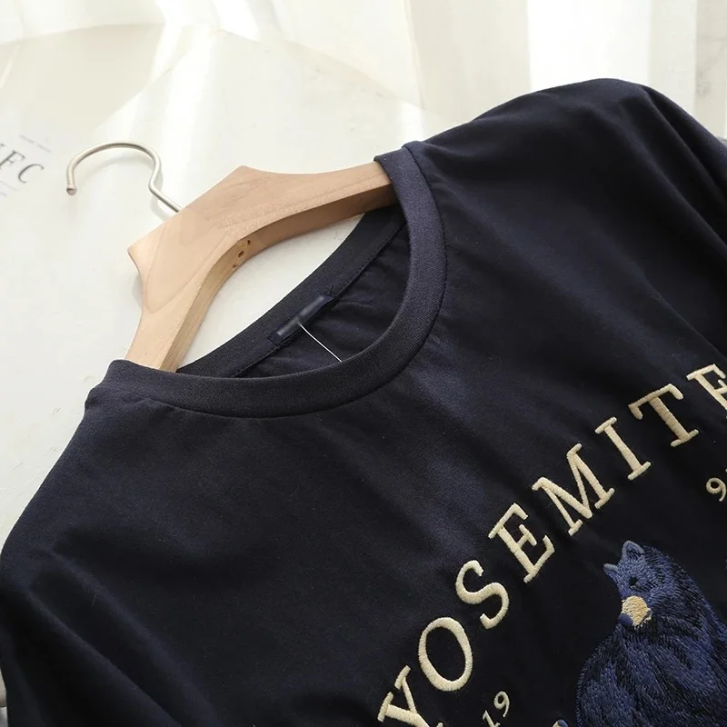 

Oversize women cute bear graphic embroidery t shirts summer soft streetwear tshirt loose casual female tops woman clothes
