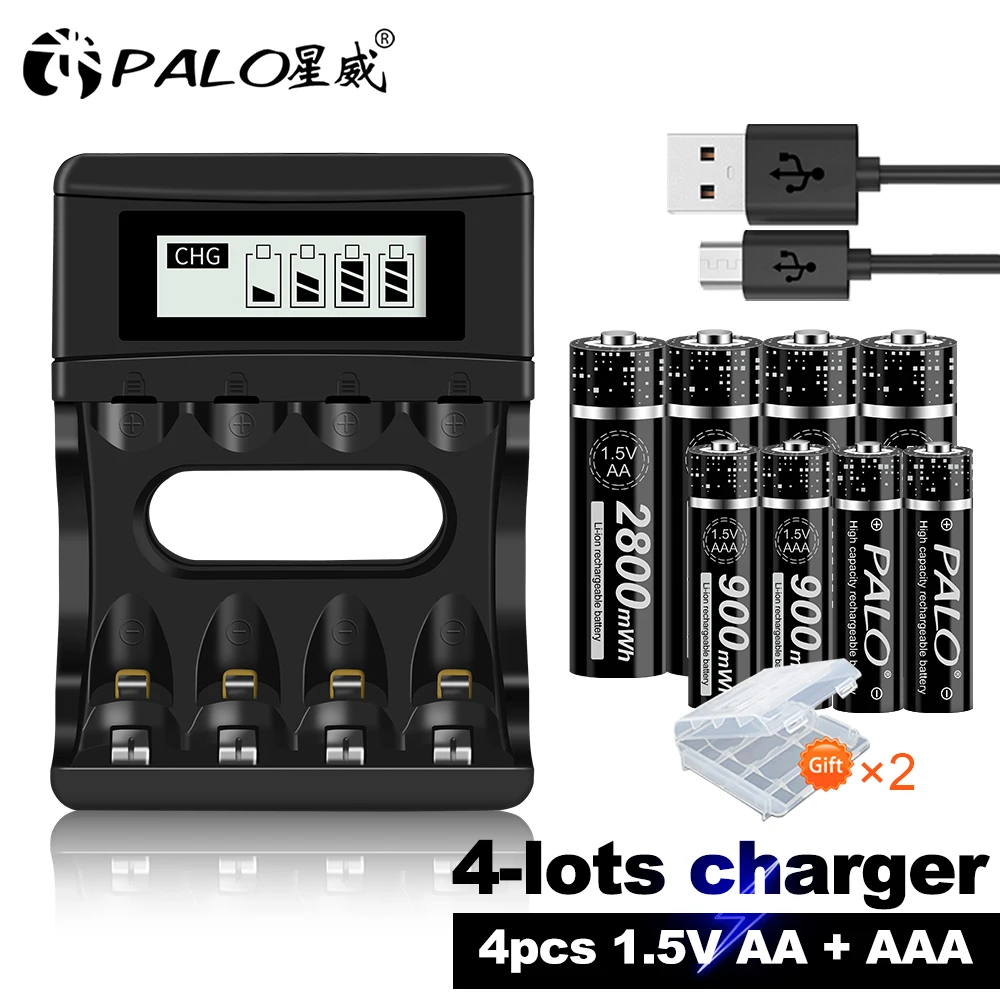 

PALO 1.5V AA+AAA Rechargeable battery 1.5V AA 2800mWh+1.5V AAA 900mWh Lithium 1.5V Rechargeable Battery For Clock Toys Camera