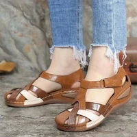 2021 summer women sandals retro round toe wedge sandals woman classic rome female shoes sewing footwear womens shoes plus size