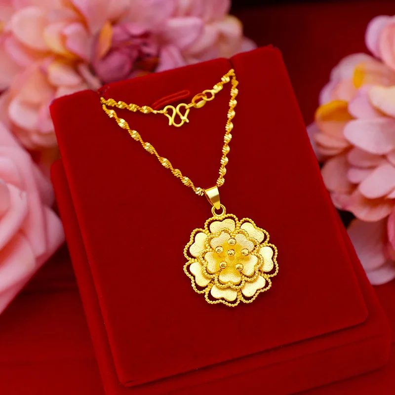 Heart Flower Pendant Chain Charm Jewelry Yellow Gold Filled Beautiful Women Accessories images - 6
