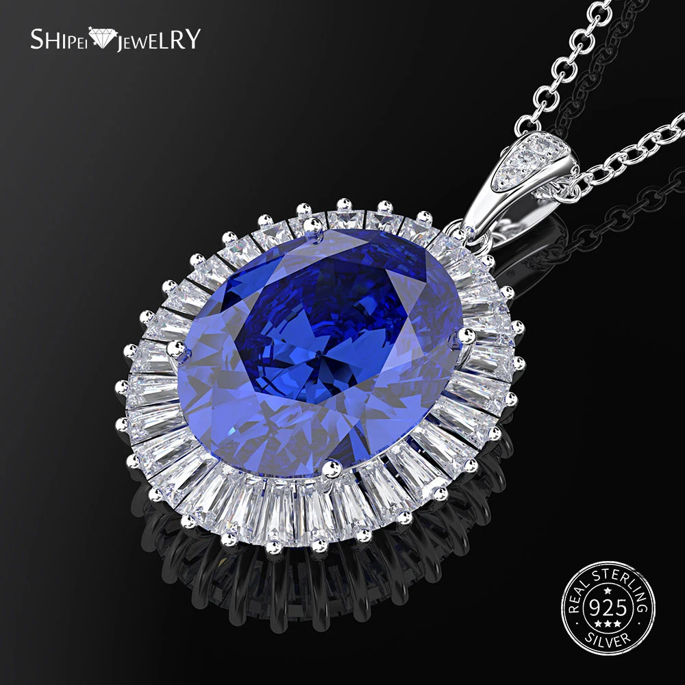 Женское ожерелье из серебра 100% пробы с овальным сапфиром|Ожерелья| |